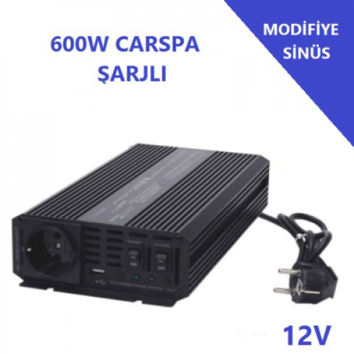 Carspa 600W 12V Şarjlı Modifiye Sinüs Inverter